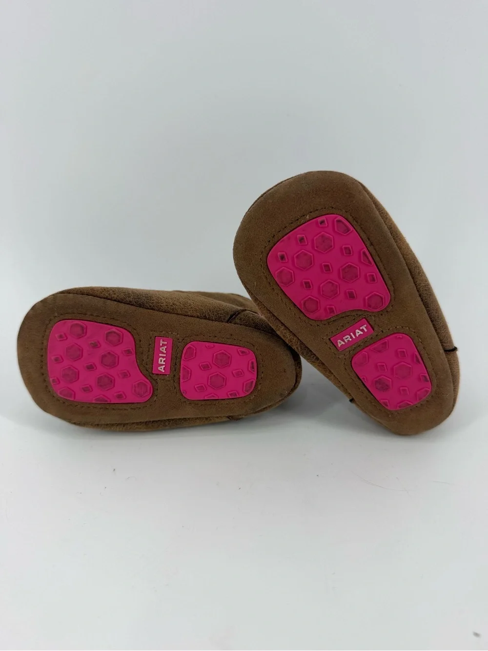 Ariat Brown Moccasin Baby Shoe with Pink and Multicolor Stripe Size 5